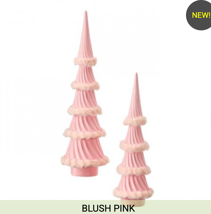 Santa's Sweet Shoppe Collection - 15 ^ 17" RESIN With FUR TRIM FRENCH TREE - SET OF 2