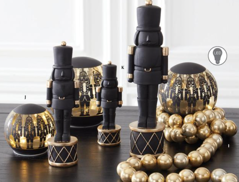 ROYAL COURT - Matte Black Glass LED Nutcracker Globes w/Timer - SET OF 3