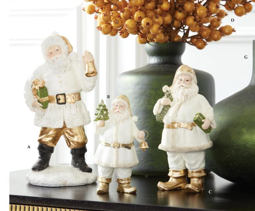 ROYAL COURT - 12.25" White & Gold Resin Santa w/Package & Bell