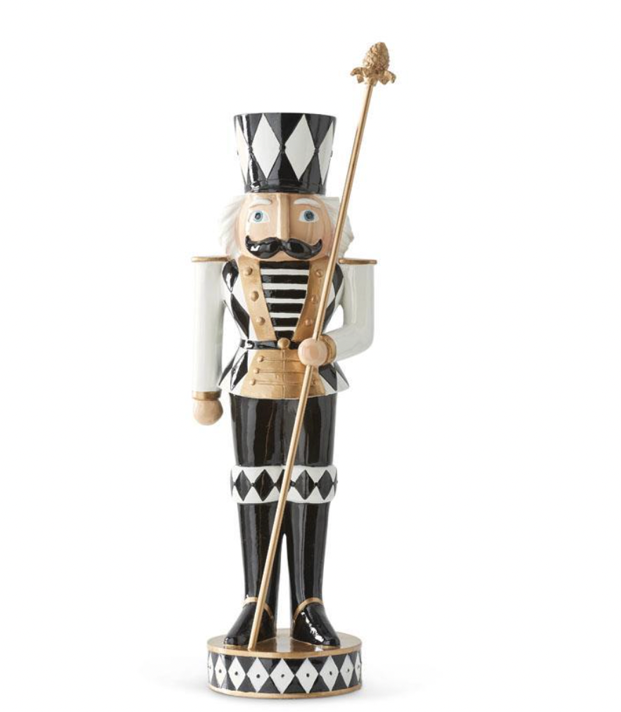 ROYAL COURT COLLECTION - 20" Black & White Soldier Nutcracker with Staff