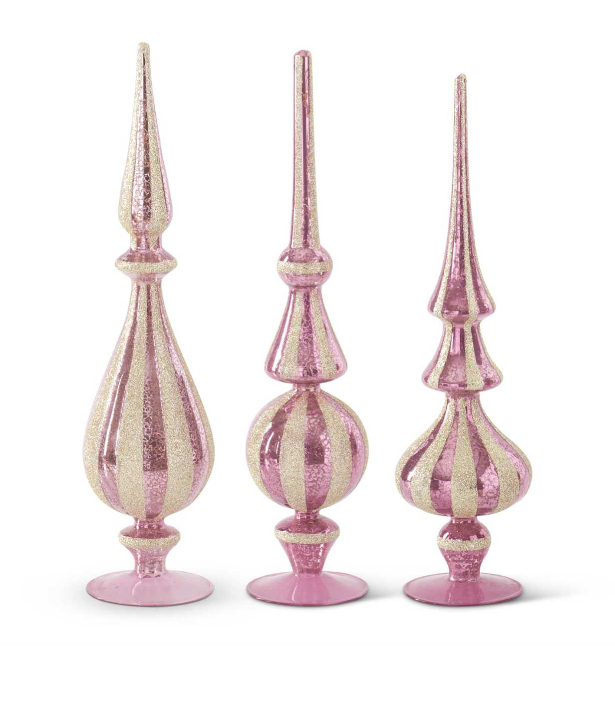 Pink Mercury Glass Finials Champagne Glitter - SET OF 3