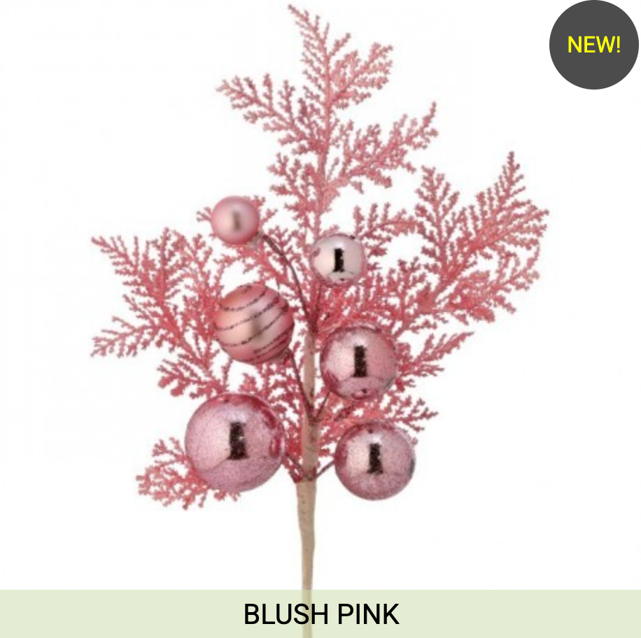 Santa's Sweet Shoppe Collection - 15" GLITTER BALL METALLIC CEDAR SPRAY