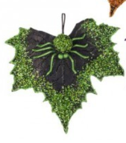 10" SEQUIN SPIDER W/LEAF 3/AST Orange/Green/Purple