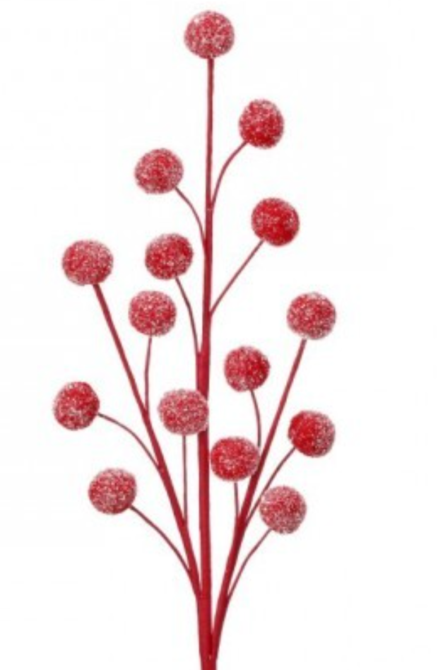 21" POMPOM SPRAY W/SNOW GLITTER RED