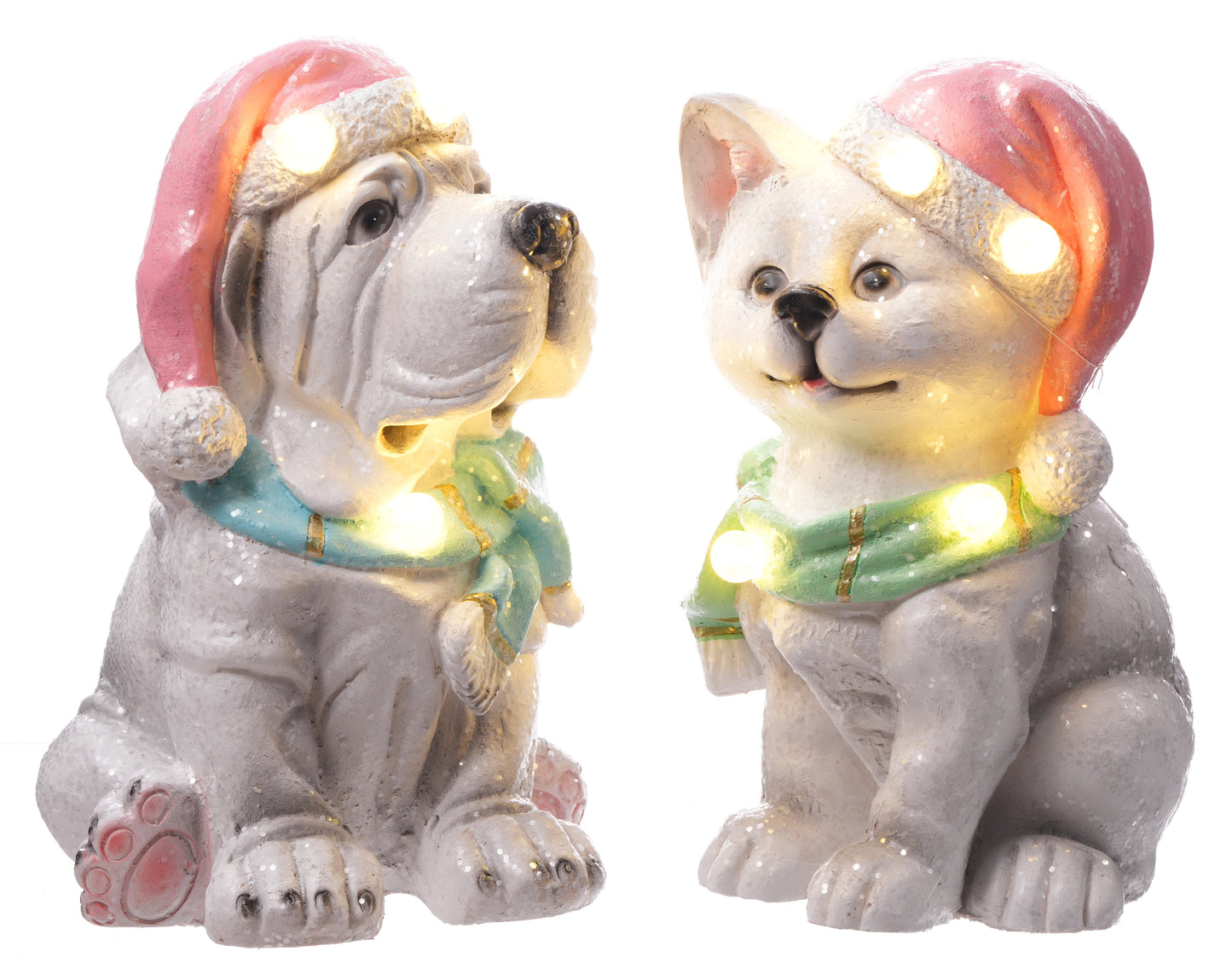 Santa's Sweet Shoppe Collection - 16" Resin Dog Set of 2 - Light Up