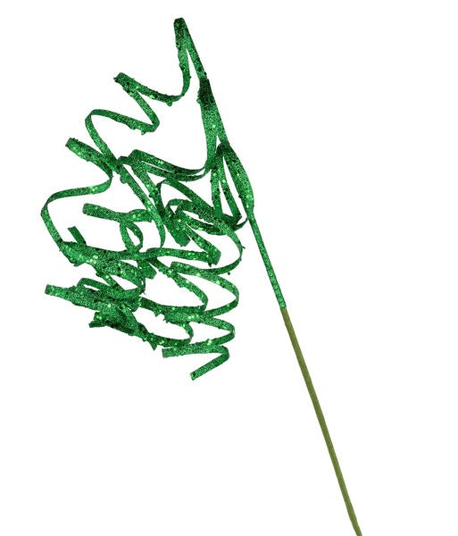 31"L CURLY GLITTER RIBBON SPRAY EMERALD GREEN