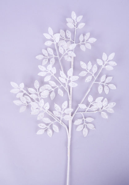 28"L GLITTER LEAF SPRAY WHITE/SILVER