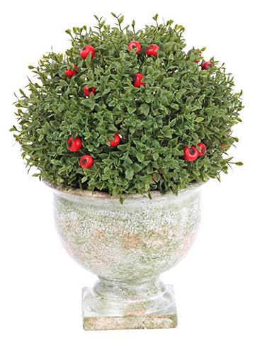 Royal Court Collection - 10" Tea Leaf/Berry in Paper Mache Urn - Green Red