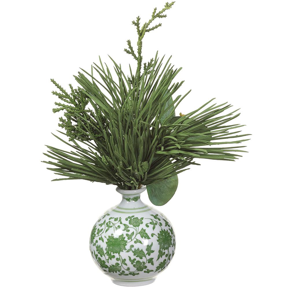 Royal Court Collection - 9" Pine/Eucalyptus Leaf in Ceramic Vase