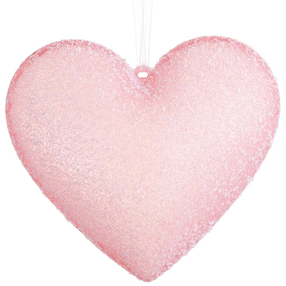 8" Snowed Heart Ornament Pink