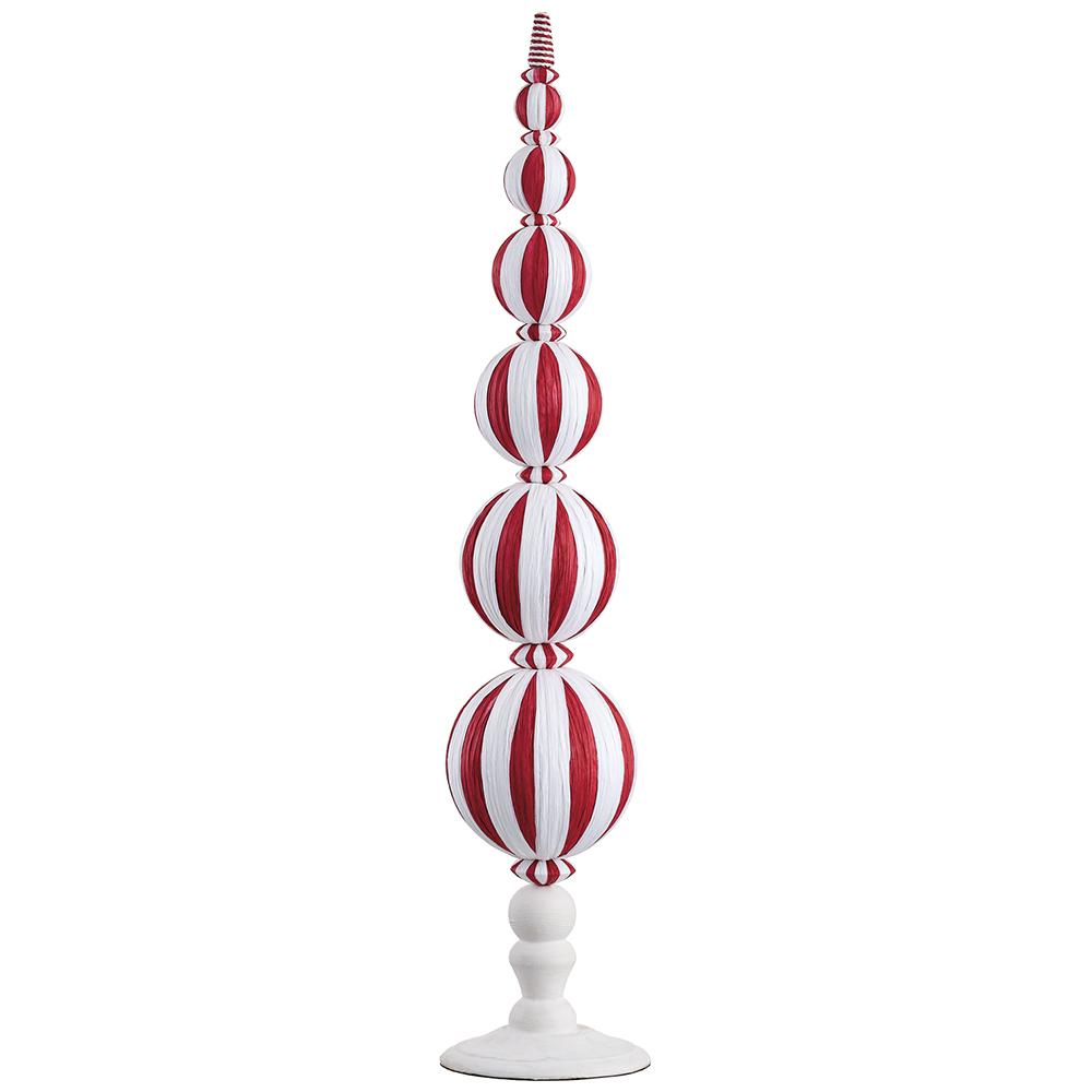 Candy Cane Lane - 30" Raffia Ball Table Top Finial - Red White