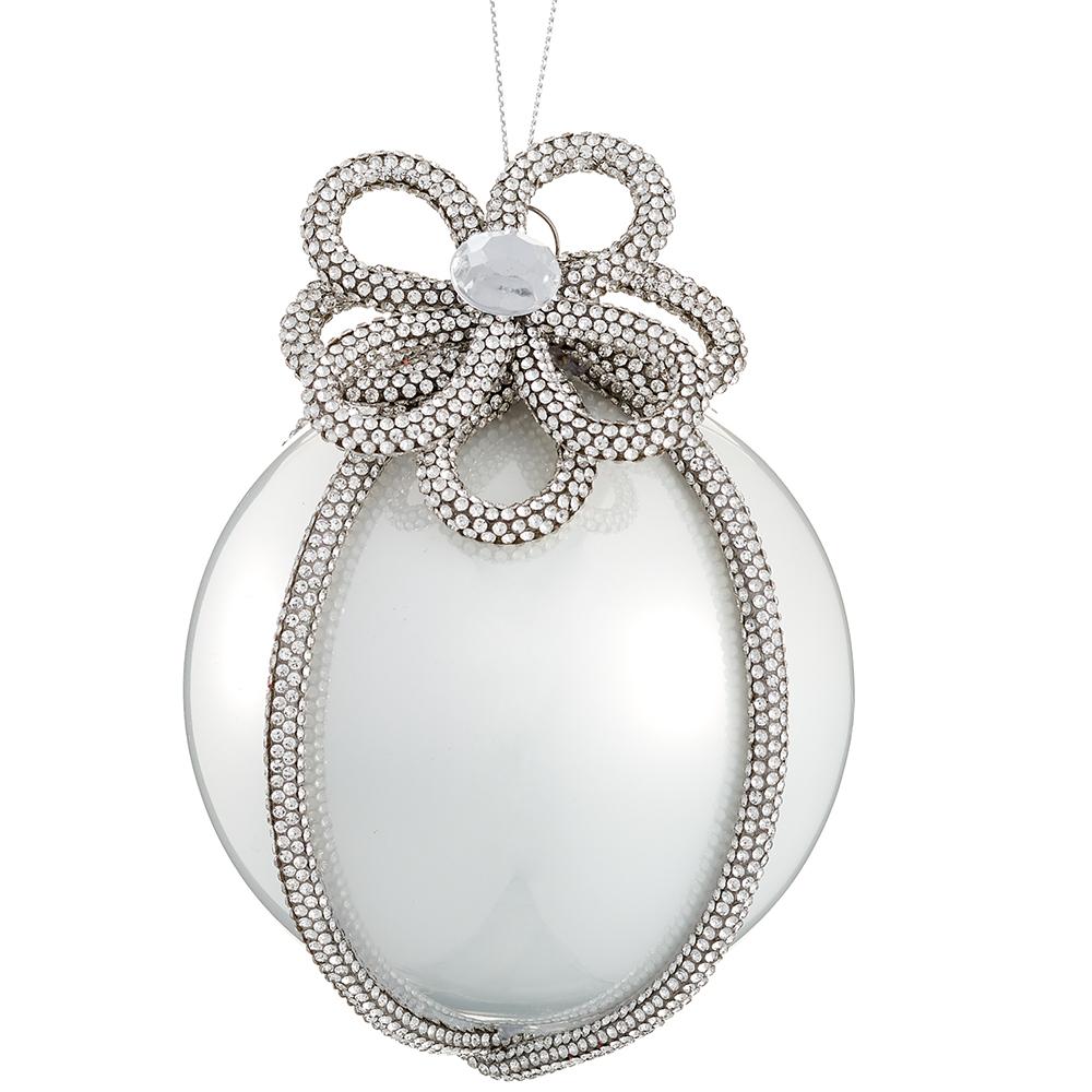 Royal Court Collection - 4.5" Rhinestone Flower Trim Glass Ball Ornament