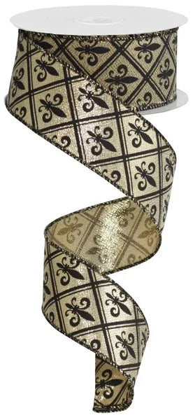 1.5"X10YD FLEUR DE LIS GOLD/BLACK