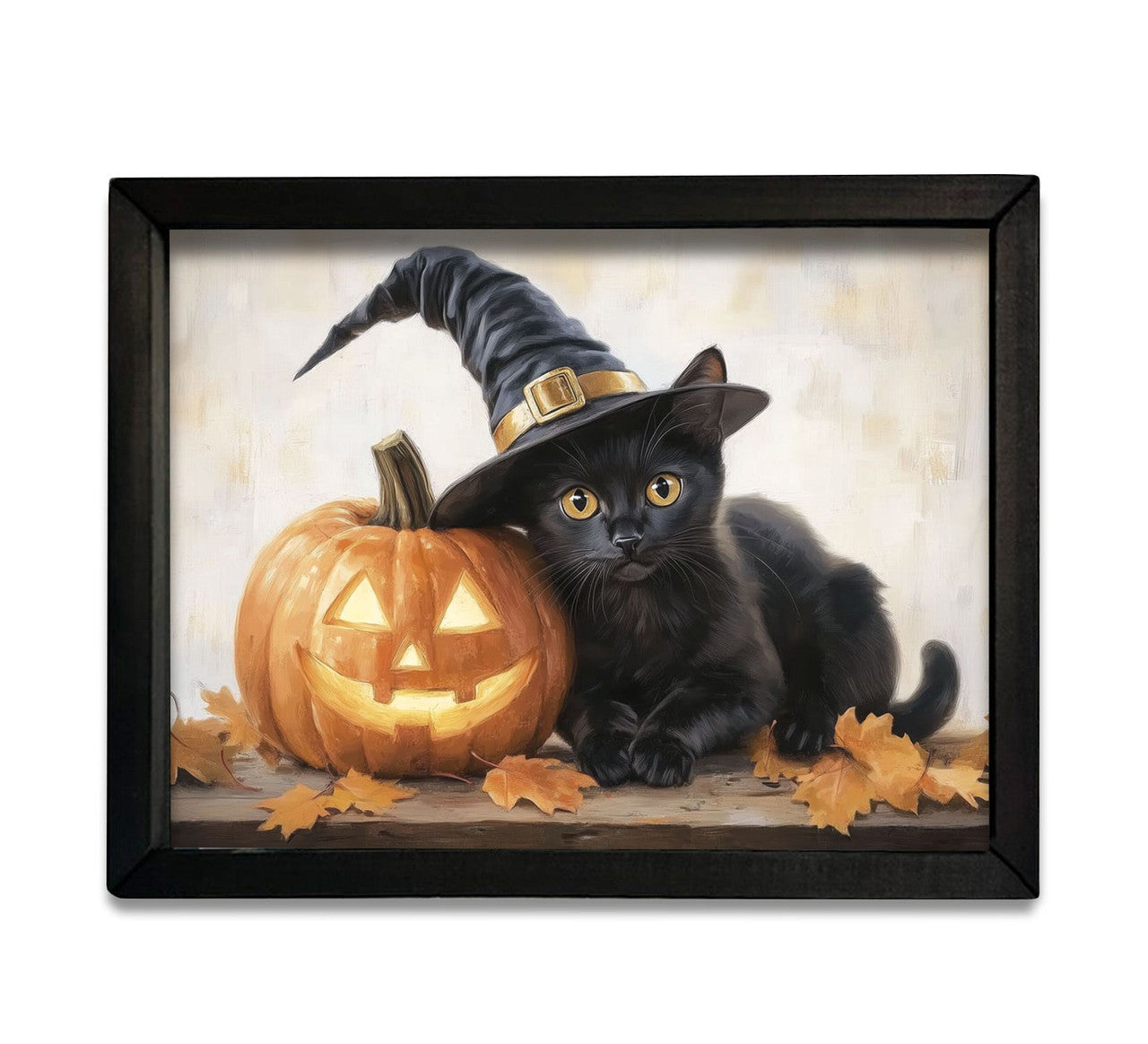 18x24 HALLOWEEN BLACK CAT - BOXWOOD FRAME