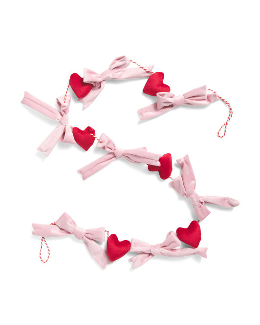 Valentine's Day - 48" Velvet Bows And Hearts Garland