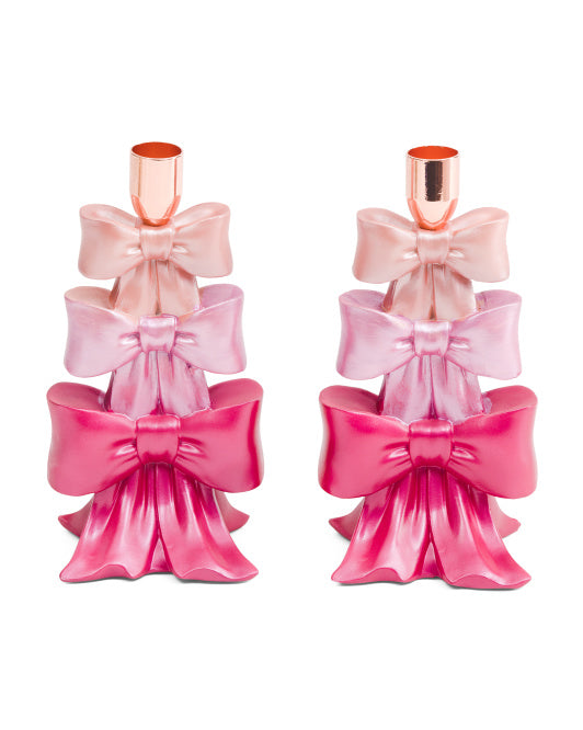 Cupid's Valentine - 8" Stacked Bow Taper Candle Holder - SET OF 2
