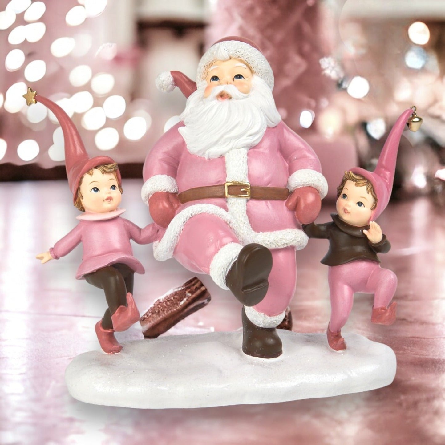 Candy Towne 10-Inch Pink Santa With Elves