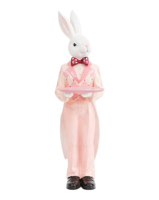 22" Pink Resin Bunny Butler