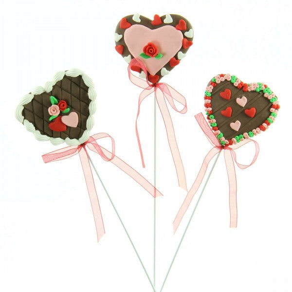 14.25" Cupid's Valentine Set of 3 Faux Chocolate HEART PICK's