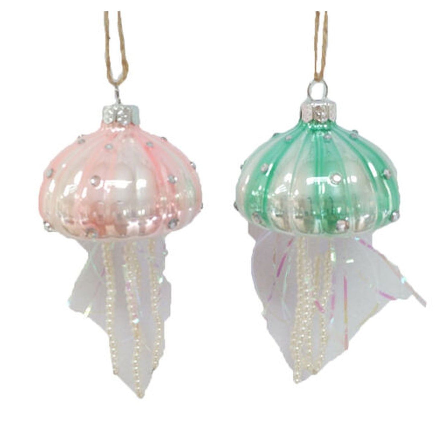 December Diamonds Coastal Ornaments Set Of 2 Assortment Glass Jellyfish