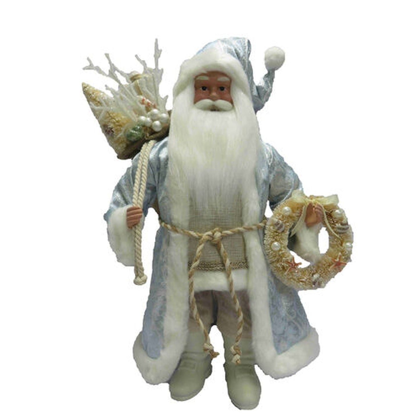 December Diamonds Tropical Ornaments Blue / Tan Santa With Wreath Tabletop