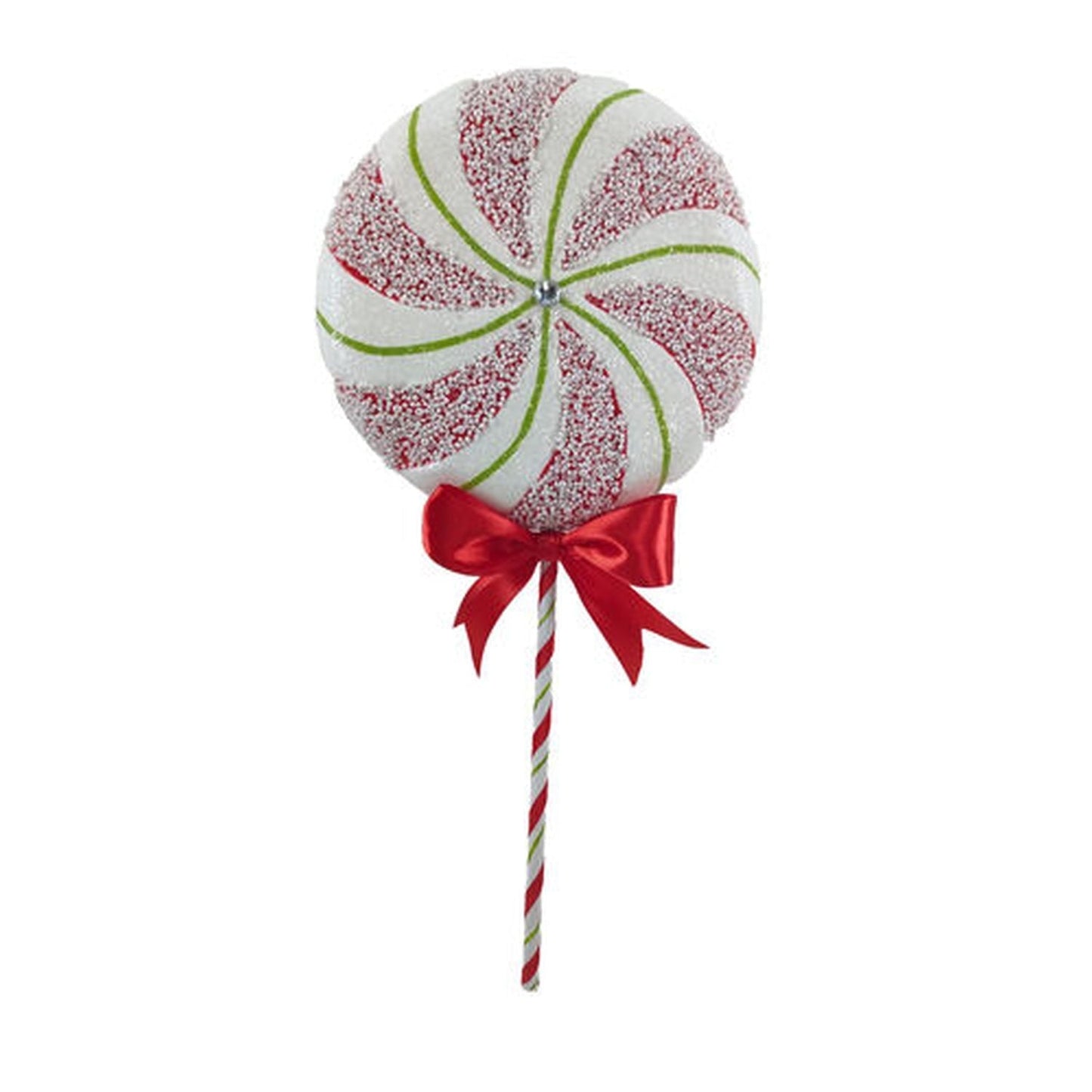 December Diamonds Candy Cane Lace 16" Styro Peppermint Lollipop Pick