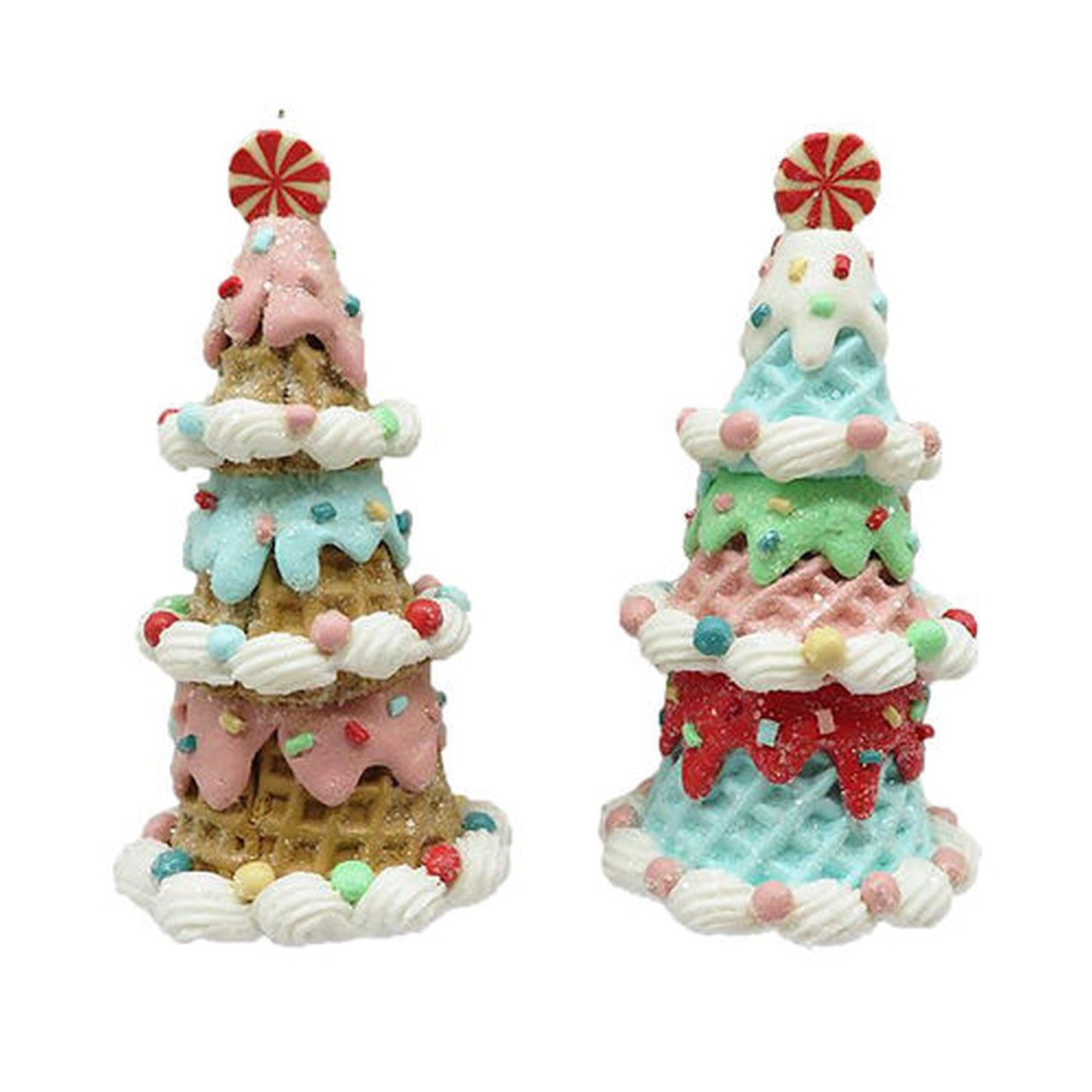 Santa's Sweet Shoppe Collection North Pole Sweet Shoppe Set Of 2 Assortment Waffle Cone Tree Ornaments