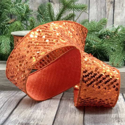 2.5" x 10yds sequins metallic orange back, orange