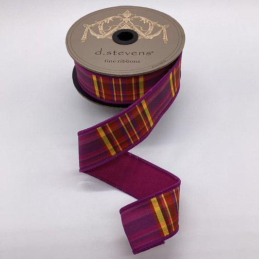 1.5" x 10yds dupion plaid, plum purple mustard