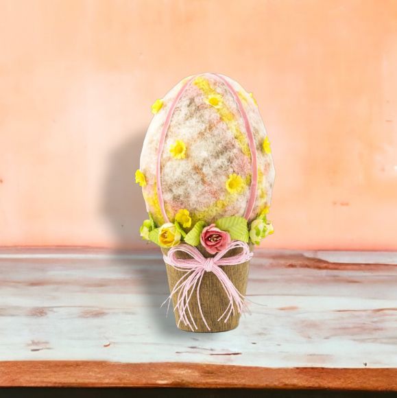 13" Orange Plaid Egg in Pot