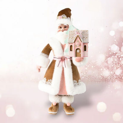 48" Pink Gingerbread Santa With Gingerbread House