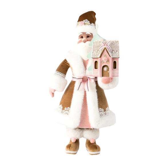 48" Pink Gingerbread Santa With Gingerbread House