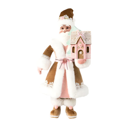48" Pink Gingerbread Santa With Gingerbread House