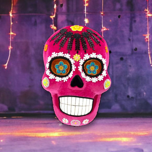 December Diamonds Day Of The Dead Halloween 15.5 inch Purple Skeleton Head