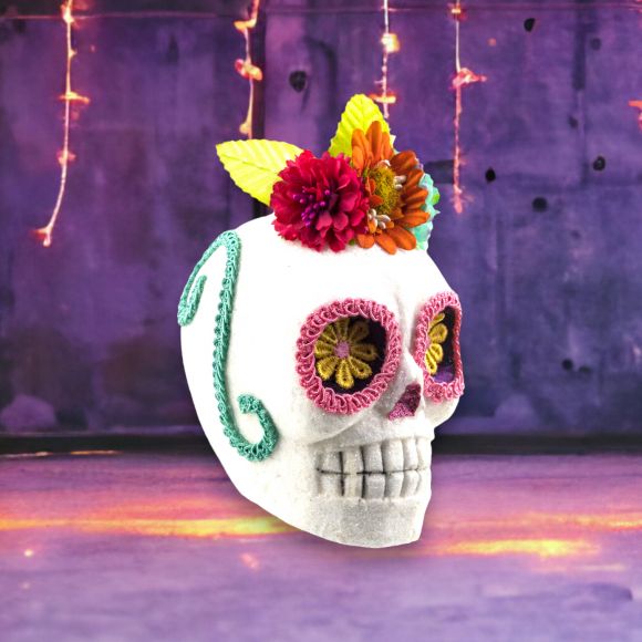 December Diamonds Day Of The Dead Halloween 5.5 inch Skeleton w/Red Flower Ornament