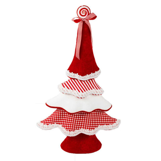 December Diamonds Candy Cane Lace 32In Peppermint Tiered Tree