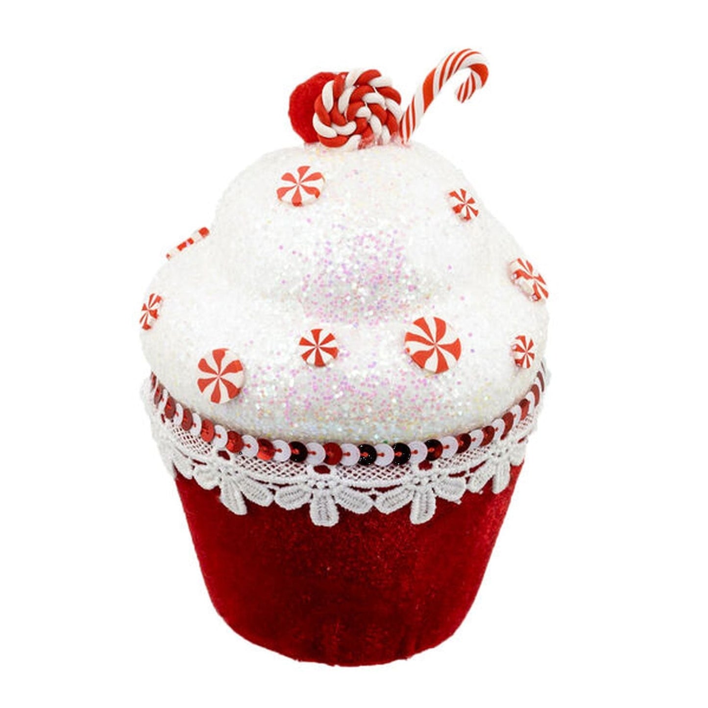 December Diamonds Candy Cane Lace 6.5In Cupcake Ornament