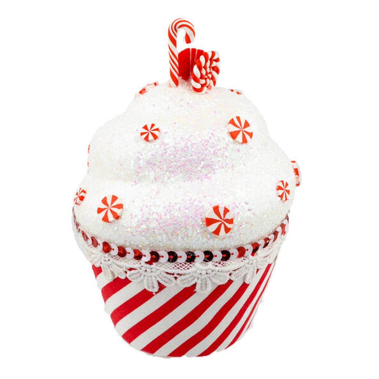 December Diamonds Candy Cane Lace 6.5In Cupcake Ornament