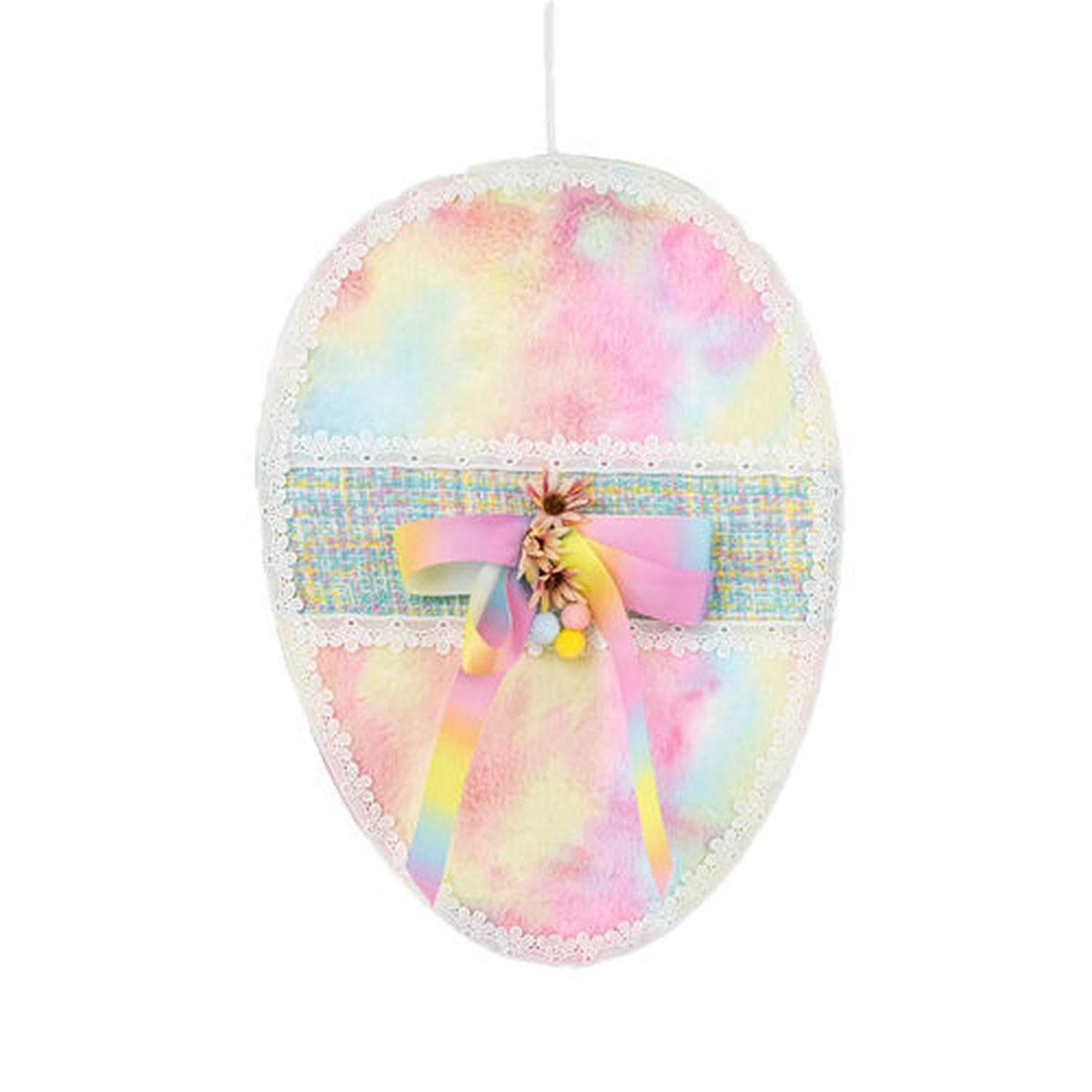 December Diamonds Cotton Candy Land Hanging Egg Shape With Trim And Bow Resin