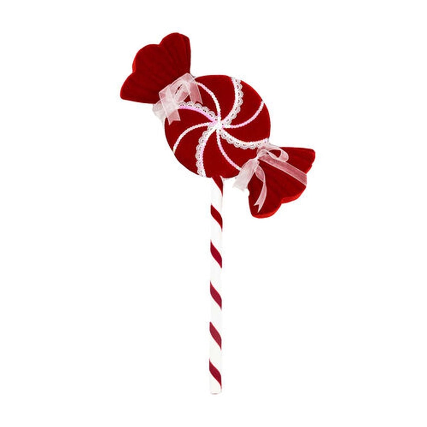 December Diamonds Candy Cane Lace Red/Lace Lollipop Pick