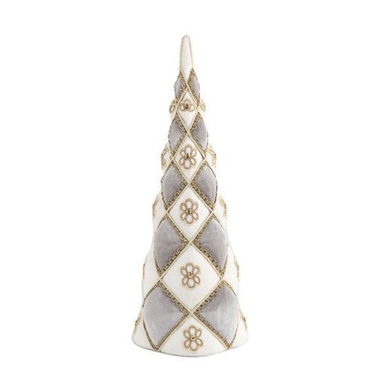 December Diamonds Joyful Joyful 30" Grey Harliequin Tree Cone