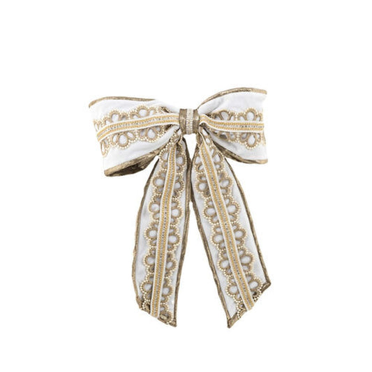 Joyful Joyful 18" White/Gold Hanging Bow