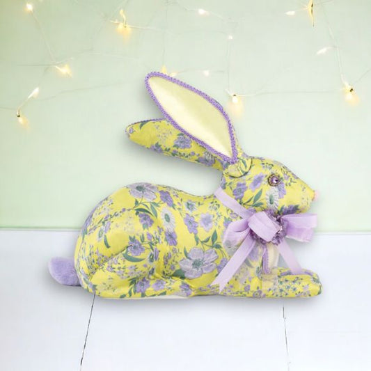 16" Lavender Print Bunny Laying