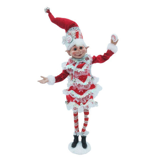 December Diamonds Candy Cane Lace 16" Elf With Peppermint Costume