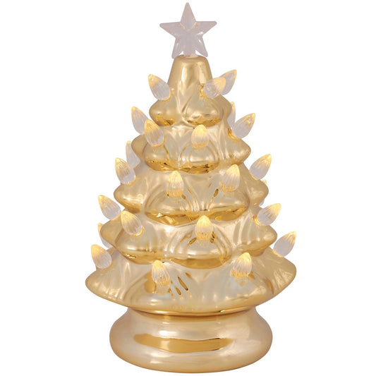 Royal Court Collection - 8" Lighted Gold Ceramic Retro Christmas Tree
