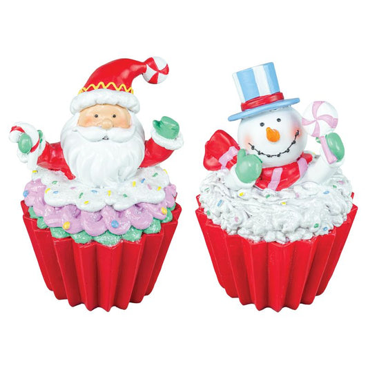 Santa's Sweet Shoppe Collection Candied Cupcake Santa Snowman Tabletop - Set of 2