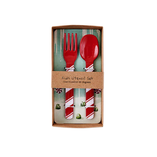 Kids Holiday Stripe Spoon & Fork Set