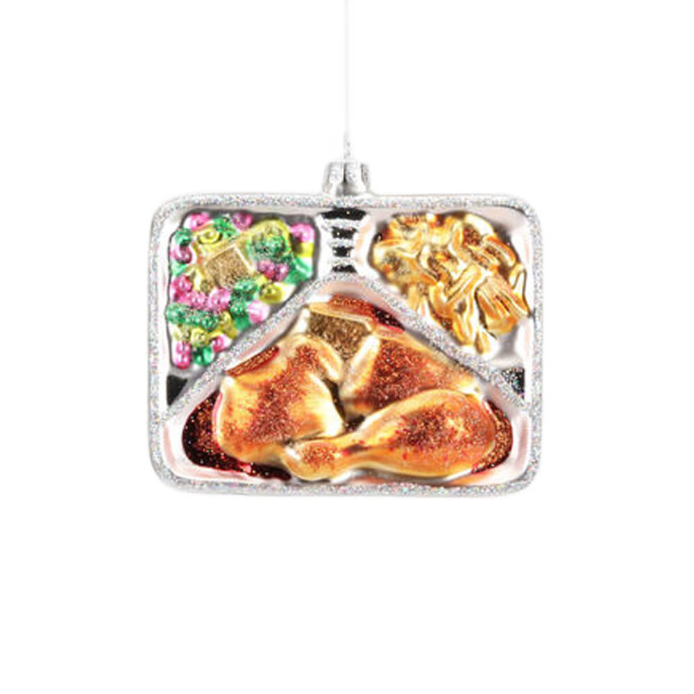 Glass TV Dinner Ornament 4.5"