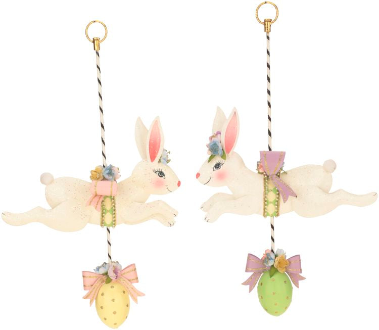 17" - SET OF 2 Hanging Carousel Rabbit Decor