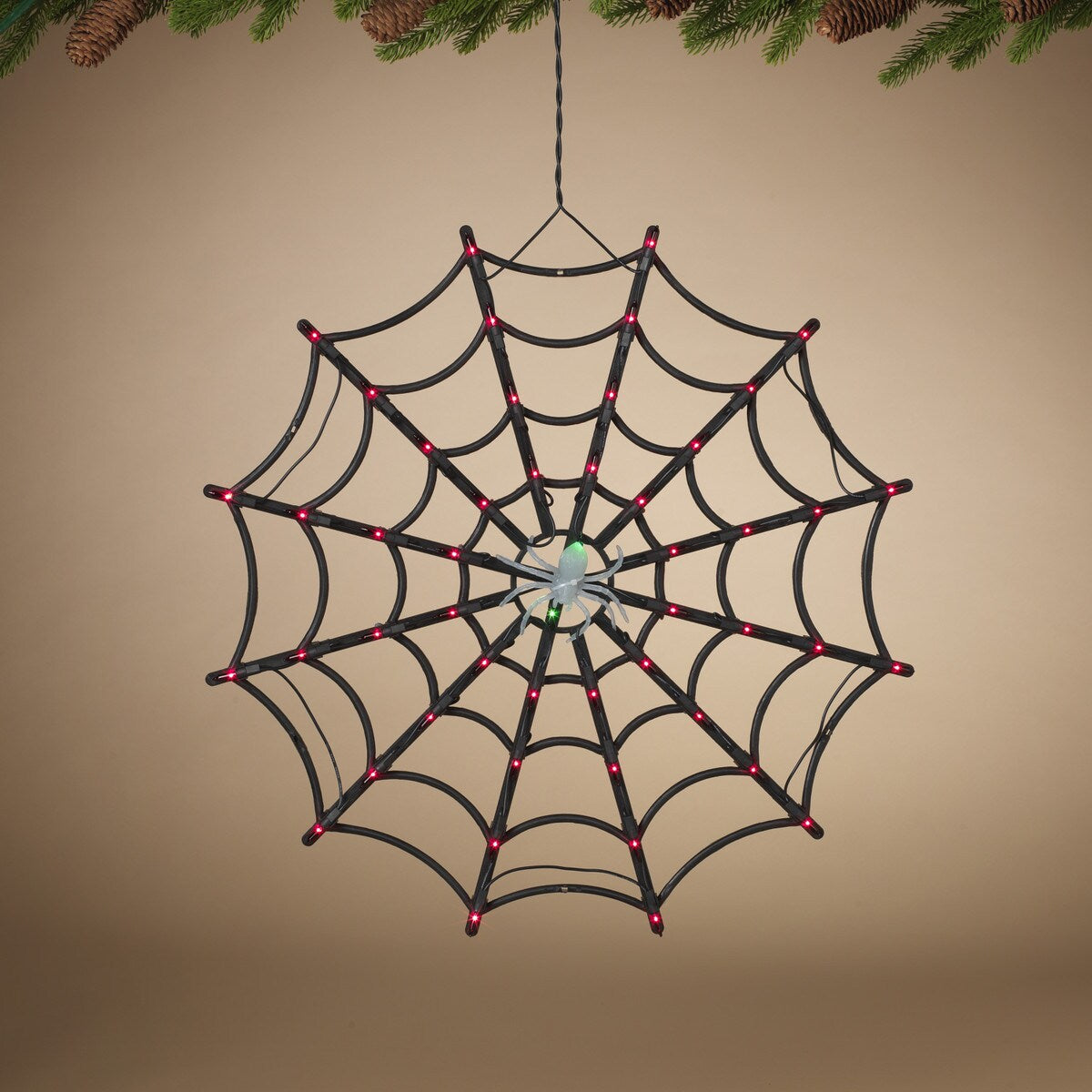 21.5"D Electric Black Wire Halloween Spider Web with Glowing Spider